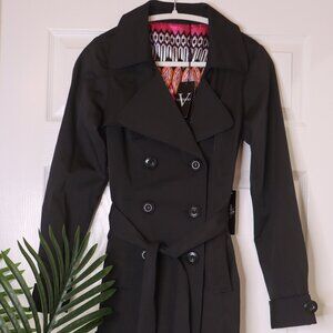 Vertigo Paris Black Double Breasted Trench Coat Pea coat XS belted  NWT